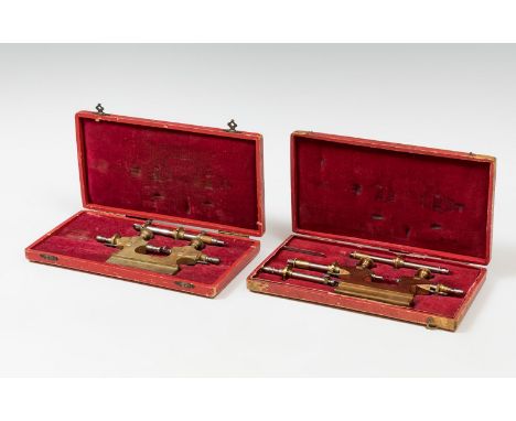 Set of two pyroturning lathes; France or Switzerland, second half of the 19th century.Steel and bronze.Original velvet cases 