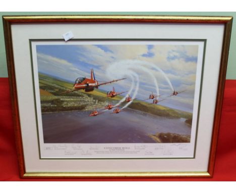 Mark Postlethwaite, a signed, framed limited edition aircraft print, "Concorde Roll" Red Arrow display, signed including pilo