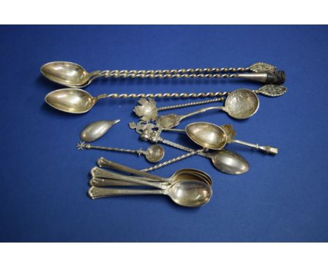 A set of six silver teaspoons, by CB & S, 67g and various other metal spoons.
