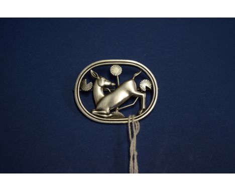 A Georg Jensen sterling silver brooch of a deer, by Malinowski No256.