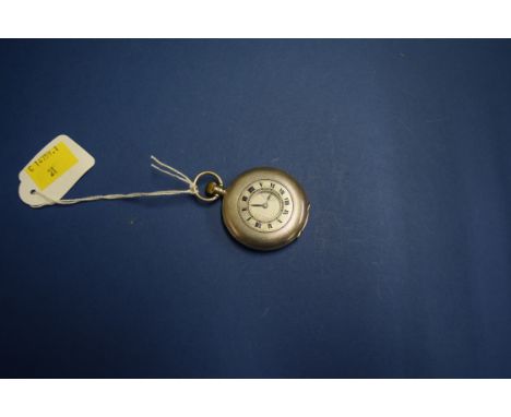 A silver half hunter pocket watch, by West End Watch Co, having 3.8cm white enamel dial decorated Roman numerals, stem wind.