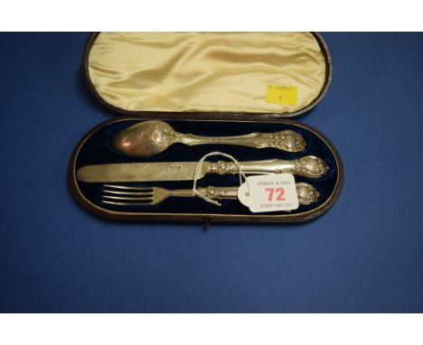 A Victorian cased silver christening set, of knife, fork and spoon, by Aaron Hadfield, Sheffield 1845-8.