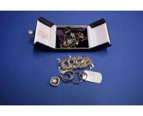 A silver key fob; together with a small quantity of silver and costume jewellery.