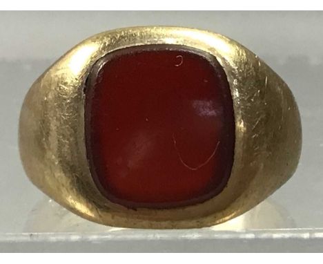 TWO NINE CARAT GOLD SIGNET RINGS,along with a wedding ring (3)