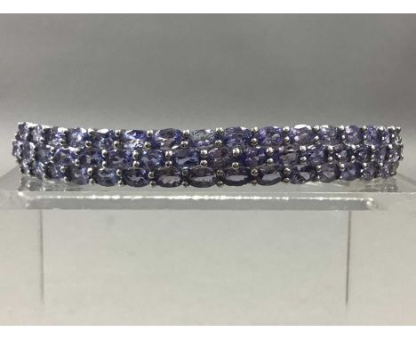 TWO TANZANITE BRACELETS AND A BANGLE,each in silver (3)