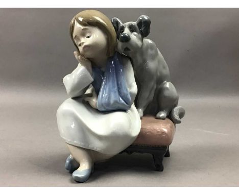 LLADRO FIGURE OF 'WE CAN'T PLAY',15cm high, along with six other Lladro figures and a Nao figure (8)
