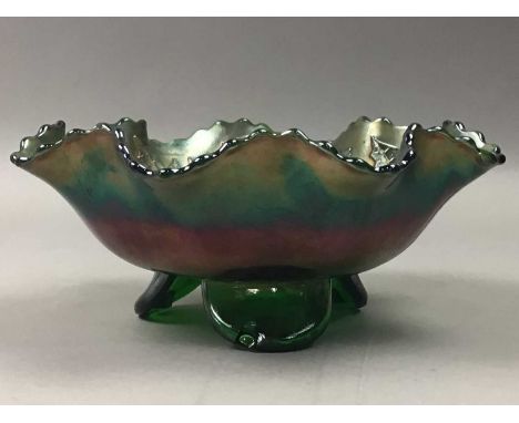 TWO CARNIVAL GLASS BOWLS,each approx 21cm diameter, along with Caithness and other glass paperweights
