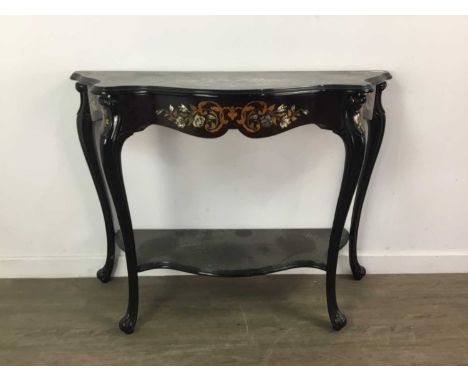 MODERN ITALIAN CONSOLE TABLE,80cm high, 106cm wide, 35cm deep, along with an occasional table, 68cm high, 64cm wide, 40cm dee