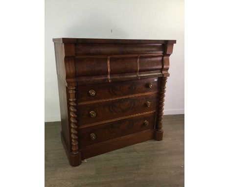 MAHOGANY SCOTCH CHEST,125cm high, 120cm wide, 55cm deepSome drawers run better than others. Scratches, scuffs and minor chips