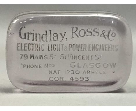 GRINDLAY ROSS &amp; CO ELECTRICAL LIGHT &amp; POWER ENGINEERS,glass paperweight, along with an Art Deco card/stamp case, hors