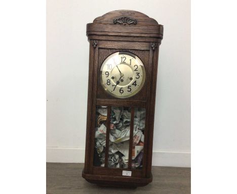 ART DECO OAK CASED WALL CLOCK,78cm long