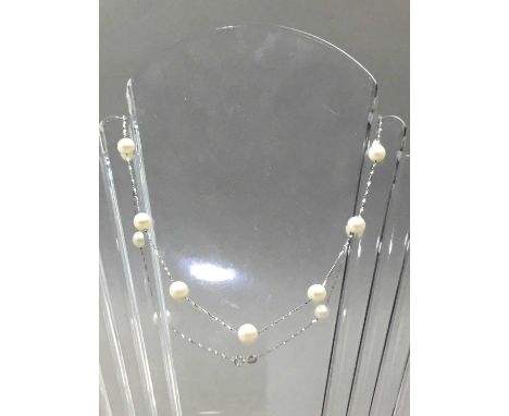 NINE CARAT WHITE GOLD AND CULTURED PEARL NECKLACE