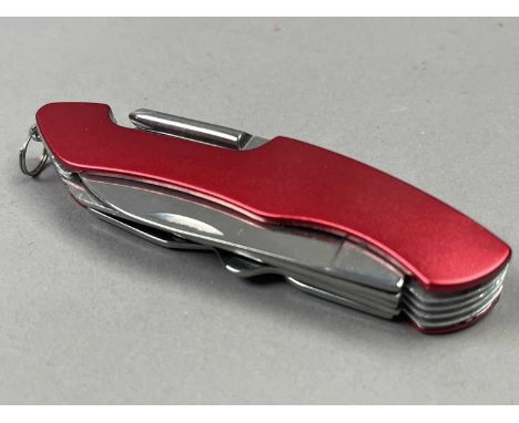 LOT OF FOUR MULTI TOOLS,including Swiss Army knife, also three wrist watches, two fruit knives and a corkscrew