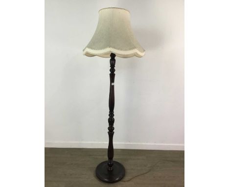 MAHOGANY FLOOR LAMP,with cream shade, 170cm high overall 