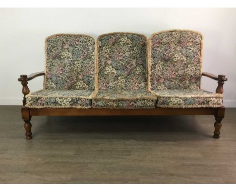 MID CENTURY THREE PIECE SUITE,comprising a three seater sofa, chair and a rocking chair (3)