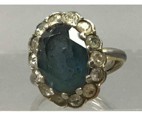 SAPPHIRE AND DIAMOND CLUSTER RING,set in gold, along with a wedding ring, two other rings, a brooch and a watch