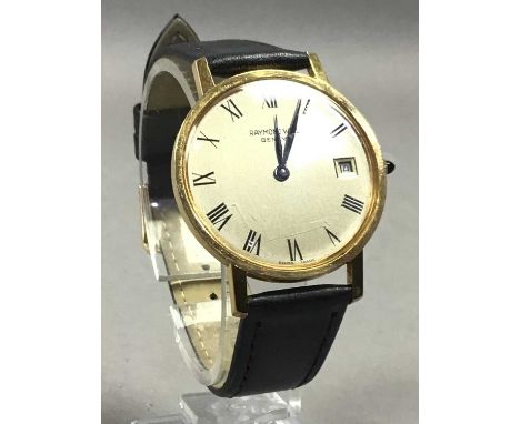 GENTLEMAN'S RAYMOND WEIL MANUAL WIND WRIST WATCH,on a black leather strap