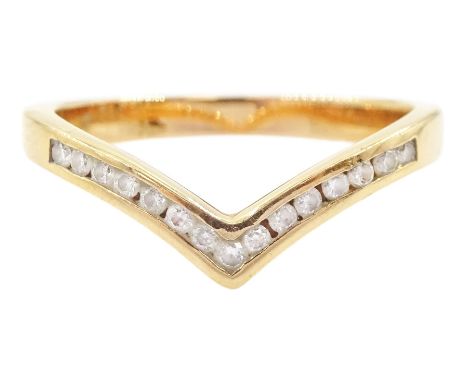 18ct gold channel set round brilliant cut diamond wishbone ring, stamped 750Condition Report:Approx 2.8gm, size N, very good 