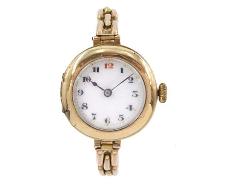 Early 20th century 9ct gold manual wind wristwatch, Chester 1916, on expanding link bracelet, stamped 9ctCondition Report:App