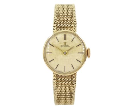Omega ladies 9ct gold manual wind wristwatch, on integral 9ct gold bracelet, both hallmarked London 1968Condition Report:Appr