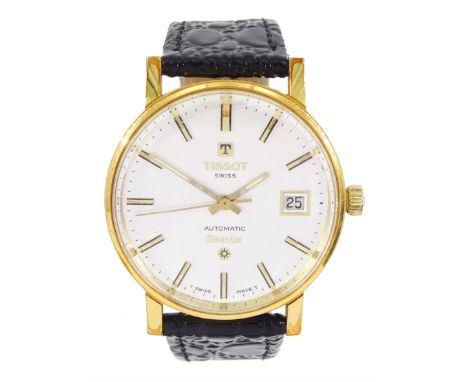 Tissot Seastar gentleman's automatic presentation wristwatch, silvered dial with baton hour markers and date aperture, on a l