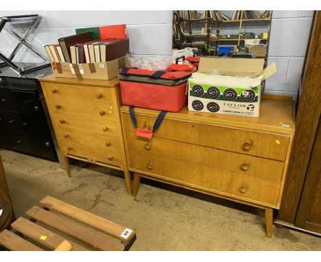 A light oak chest of drawers and matching dressing chest