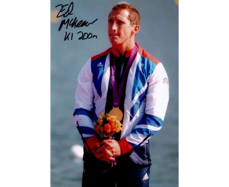 Olympics Ed McKeever signed 6x4 colour photo. British gold medallist in the kayak K-1 200 metre event at the 2012 games. Good