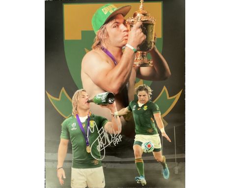 Rugby Union Faf de Klerk signed South Africa World Cup Winners 16x12 colour montage photo. Good condition. All autographs com