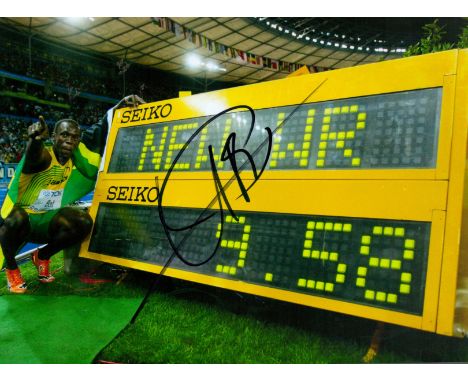 Athletics Usain Bolt signed 12x8 colour photo. Usain St. Leo Bolt, OJ, CD, OLY (born 21 August 1986) is a retired Jamaican sp