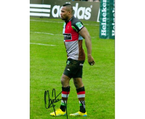 Rugby Union Ugo Monye signed Harlequins 12x8 colour photo. English sports pundit and former rugby union player, Monye played 