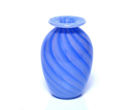 Contemporary art glass Blue swirl vase, 13cm high and a glass bottle with stopper, signed, 13.5cm high (2).