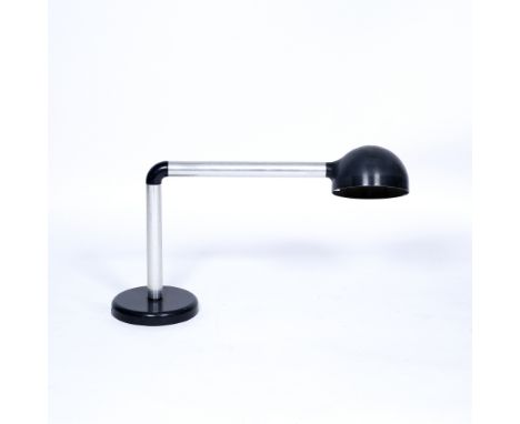 Manner of Joe Colombo (Italian, 1930-1971) Modernist table lamp the silver colour stem at a right angle, with black shade and