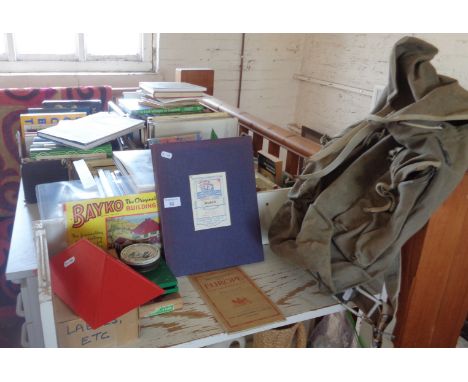 Bayko building set, an Atlas, a map and a "Snowdon" canvas rucksack