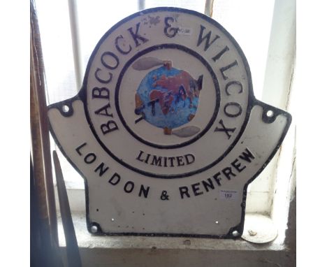 Cast metal steam engine nameplate of Babcock and Wilcox of London and Renfrew