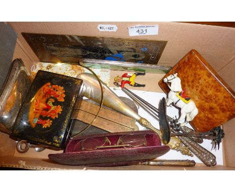 Cigarette cases, silver-handled shoe horns and button hooks, pince nez spectacles, etc.