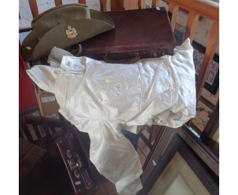 An Emenson silk wedding dress and Royal Australian Army Engineers slouch hat with attaché case 