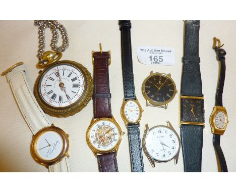 Seven vintage wrist watches, inc. Accurist and a replica Rolex. Together with an antique Russian pocket watch with enamel dia
