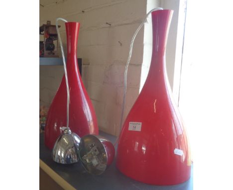 Two retro Dar Lighting red glass hanging light pendants