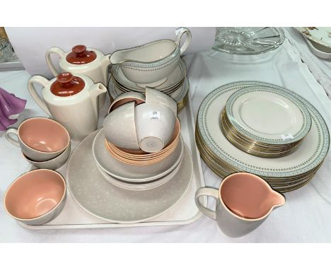 A 1950's 2 tone tea/coffee set by Poole, 21 pieces; a Berkshire 28 piece part dinner service by Royal Doulton 