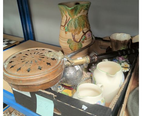 A large Carltonware tall jug (chips to underside of base), a Crown Devon Rouge Royale jug,blue and white jug and a selection 