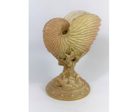 A Royal Worcester nautilus shell vase in peach blush, height 22 cm 