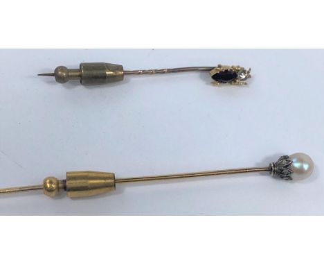 Two gem set stick pins 