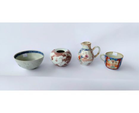 4 various items of Chinese porcelain including a blue and white bowl with seal mark to base, diameter 12cm; a teacup; an ink 