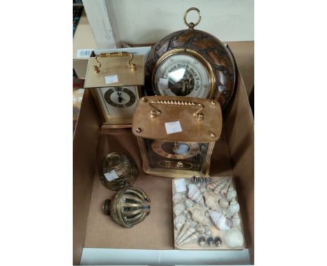 Two prints after Sir William Russell Flint; a barometer; 2 reproduction clocks; decorative items 
