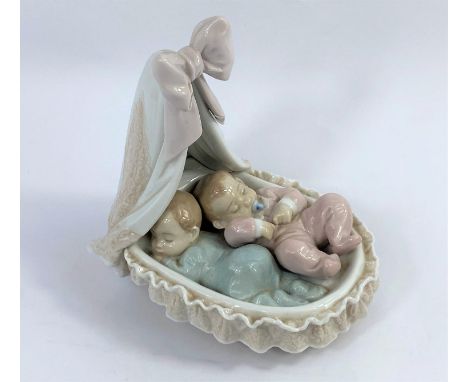 Lladro group - babies in basinet No/6127, height 18cm 