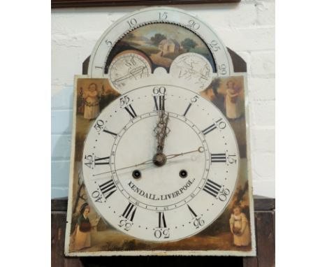 A Georgian mahogany longcase clock, the hood with swan neck pediment and twin brass finials, extensive inlay depicting flower