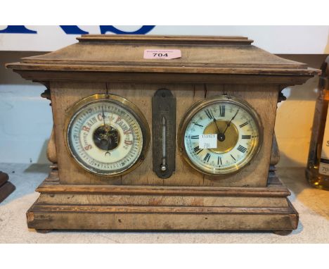 An Edwardian clock/barometer/thermometer in stained wood case 