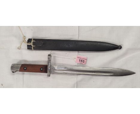 A Bayonet with wood sides to the handle, steel Scabbard; blade 24cm. 