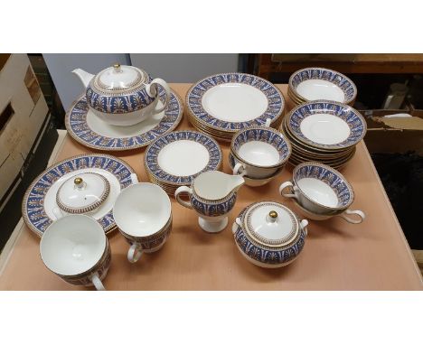 A collection of Wedgwood Beresford pattern bone china, to include a tea pot, sugar bowl and milk jug,  plates, 1 x 11", 6 x 9