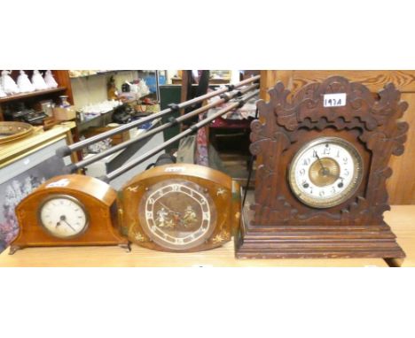 An Ansonia clock company, New York eight day Penton strike mantle clock, an Edwardian mahogany mantle clock and a Art Deco Ch